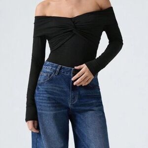 SHEIN black off the shoulder body suit with crossover detail